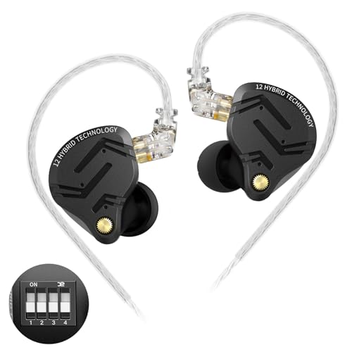 in Ear Monitor IEM Headphones,KZ ZS12 PRO X 1DD+5BA Hybrid with 4-Level Tuning Switch Gaming Earbuds,KZ Earbuds Earphones,Best in Ear Headphones (Dark Black,Tunable Version, NO Microphone) - color: Dark Black,Tunable Version, size: NO Microphone