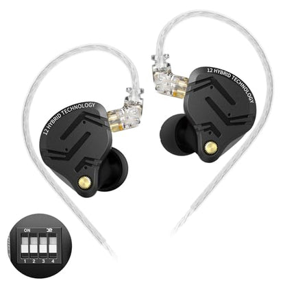 in Ear Monitor IEM Headphones,KZ ZS12 PRO X 1DD+5BA Hybrid with 4-Level Tuning Switch Gaming Earbuds,KZ Earbuds Earphones,Best in Ear Headphones (Dark Black,Tunable Version, NO Microphone) - color: Dark Black,Tunable Version, size: NO Microphone