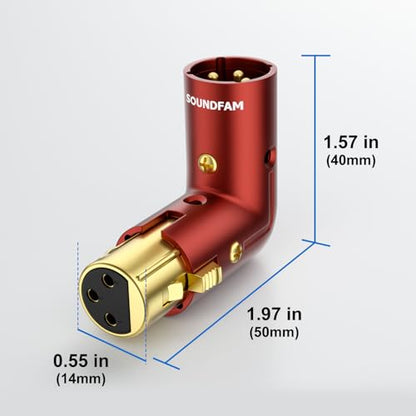 Adjustable 90-Degree XLR Adapter, 2-Pack for Microphone Cable | 24K Gold-Plated XLR Male to Female Connectors, Red Metal Housing for Microphone, Audio Interface, Mixer & PA System