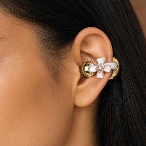 Clip-on Bluetooth Earbuds, with Handbag-Style Charging Case (Gold Earbuds + Peach Blossom Jewelry) - color: Gold earbuds + peach blossom jewelry