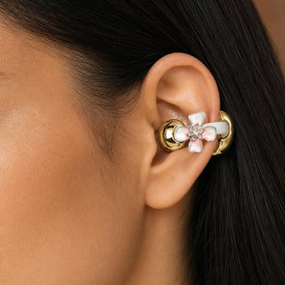 Clip-on Bluetooth Earbuds, with Handbag-Style Charging Case (Gold Earbuds + Peach Blossom Jewelry) - color: Gold earbuds + peach blossom jewelry