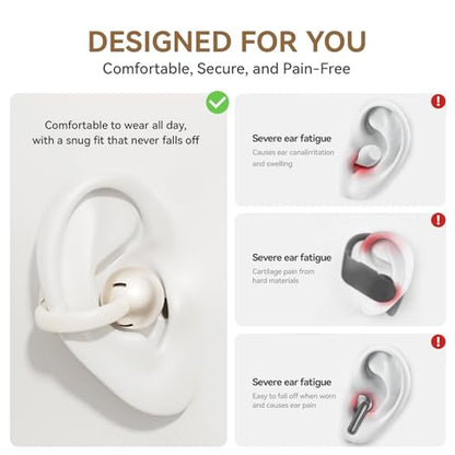 Clip On Earbuds Open Ear Ear Buds Wireless Bluetooth 5.4 Headphones,48H Playtime,IPX6 Waterproof,Touch Control,Comfortable for Workouts and Daily Use (Skin) - color: Skin
