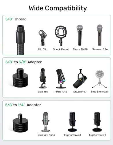 19 Inch Gooseneck Microphone Holder for Podium, 【Heavy-Duty】 2.5 lb Max | Thickened Aluminum Flexible Gooseneck, with 1/4" and 3/8" Adapters, Desk Clamp, Ideal for Gaming, Podcast, Streaming
