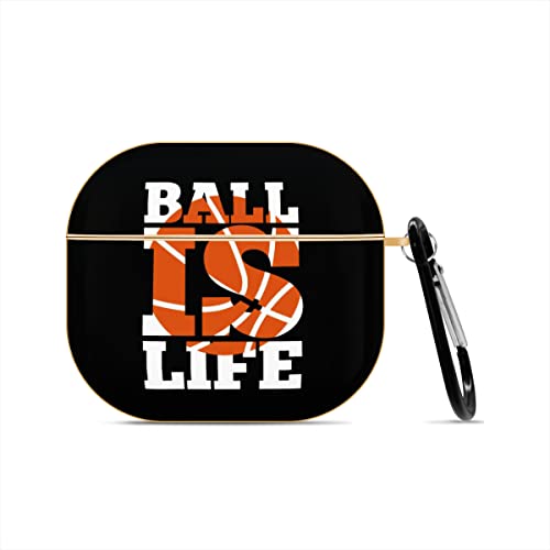 Basketball is Life Basketball Sports Compatible AirPods 3 Case Cover, Cute Gold Plated Air Pod 3rd Generation Case with Keychain Protective Hard Gen 3 Shell Designed for Apple AirPod 3rd Gen 2021