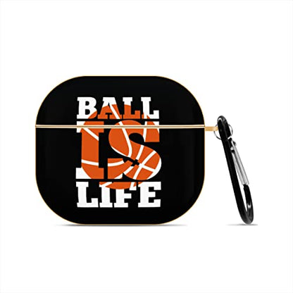 Basketball is Life Basketball Sports Compatible AirPods 3 Case Cover, Cute Gold Plated Air Pod 3rd Generation Case with Keychain Protective Hard Gen 3 Shell Designed for Apple AirPod 3rd Gen 2021