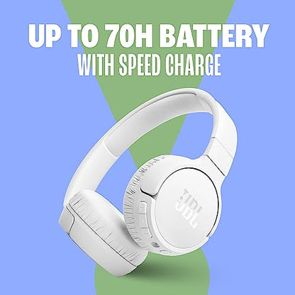 JBL Tune 670NC - Adaptive Noise Cancelling with Smart Ambient Wireless On-Ear Headphones, Up to 70H Battery Life with Speed Charge, Lightweight, Comfortable and Foldable Design (White) (Renewed)