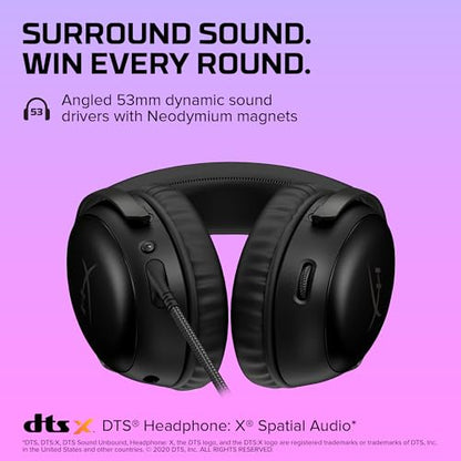 HyperX Cloud III – Wired Gaming Headset,PC,PS5,Xbox Series X|S,Angled 53mm Drivers,DTS Spatial Audio,Memory Foam,Durable Frame,Ultra-Clear 10mm Mic,USB-C,USB-A,3.5mm – Black,(Pack of 10) - color: Black, size: Regular (Pack of 10), style: Wired
