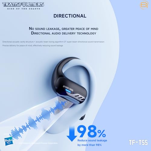 Transformers TF-T55 Open-Back Bluetooth Wireless Earbuds, Sleek Wing-Like Design Passive Noise Cancelling in-Ear Cool HiFi Calling Dual Modes Sports Earphones LED Display (Yellow - Bumblebee) - color: Bumblebee Yellow