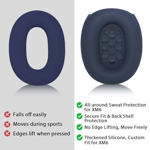 Adhiper XM6 Sweat Covers Accessories for Sony WH-1000XM6 - Dark Blue | Soft Silicone Case, 2-in-1 Headphone Cover with Earpad Covers & Headband Cover, Sweatproof & Easy to Clean & Secure Fit - color: Dark Blue
