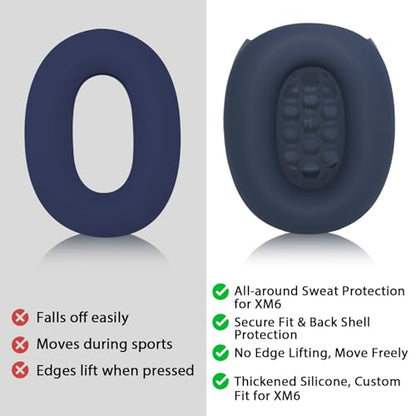 Adhiper XM6 Sweat Covers Accessories for Sony WH-1000XM6 - Dark Blue | Soft Silicone Case, 2-in-1 Headphone Cover with Earpad Covers & Headband Cover, Sweatproof & Easy to Clean & Secure Fit - color: Dark Blue