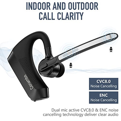 Conambo K21 Bluetooth Headset V5.1, Bluetooth Earpiece with CVC 8.0 Dual Mic Noise Cancelling Wireless Headphone - Mute & Volume Buttons 16Hrs Talking for iOS Android Cell Phone, Trucker, Office Work