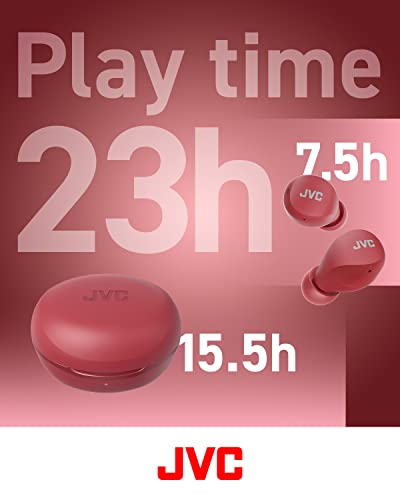 JVC Compact and Lightweight Gumy Mini True Wireless Earbuds Headphones, Long Battery Life (up to 23 Hours), Sound with Neodymium Magnet Driver, Water Resistance (IPX4) - HAA6TR (Red) - color: Red, size: Compact