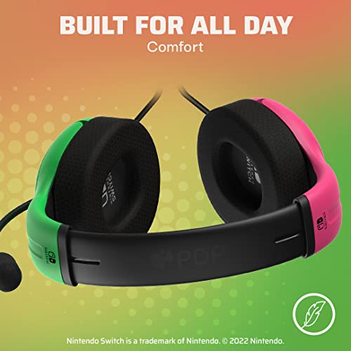 PDP AIRLITE Wired Headset, Officially Licensed Nintendo Switch/Lite/OLED, Lightweight Durable Headphones, 3.5mm audio jack, Noise-canceling Flip-to-Mute Mic, Splatoon 2 Pink/Green