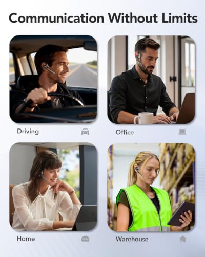 Bluetooth 6.0 Open-Ear Headset with Noise-Canceling Microphone | 96-Hour Talk Time, 950mAh Charging Case and Mute Button for Truckers, Work, iOS, Android and Laptops
