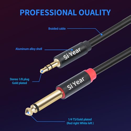 1/8 inch TRS Stereo to Dual 1/4" TS Male Insert Cable, 3.5mm Male to Double 6.35mm Mono Y Splitter Breakout Cable Patch Cord (1m/3.3FT) - color: 3.5M-2X6.35-1m