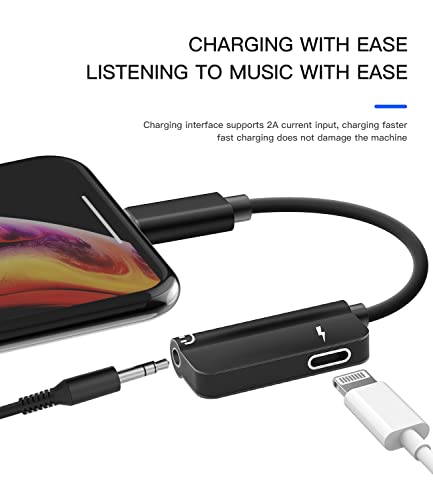 3.5mm Headphone Jack Adapter(2 in 1) Lightning Charging Cable for iPhone 14 promax car Aux Audio Splitter for Apple MFI Certification Earphone Charger Adaptor Connector for iPad Accessories Converter