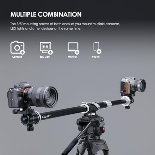 RAUBAY Tripod Extension Arm, Horizontal Boom Arm, 26-40", TE01 | Aluminum overhead tripod arm for top-down photography, with 1/4" and 3/8" mounts for cameras, lights and microphones
