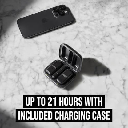 RØDE Wireless Micro — Compact Wireless Microphone for Lightning (X Through 14), Two Mics with Charging Case for Smartphone Content Creation, Black — NOT for iPhone 15+ | Compact Wireless Microphone for Lightning (X Through 14), Two Mics with Charging Case
