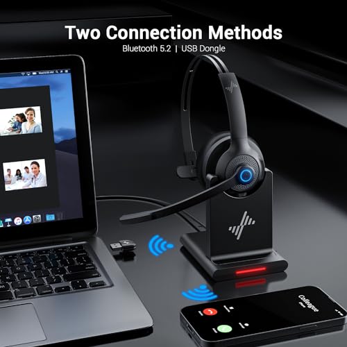 Bluetooth Wireless Headset with Mic for Work, Bluetooth 5.2, Advanced Noise Reduction Microphone, Clear Calls - Comfortable On-Ear Headphones, Applicable to PC, Laptop, Phone, Android, Zoom, Office - color: Black