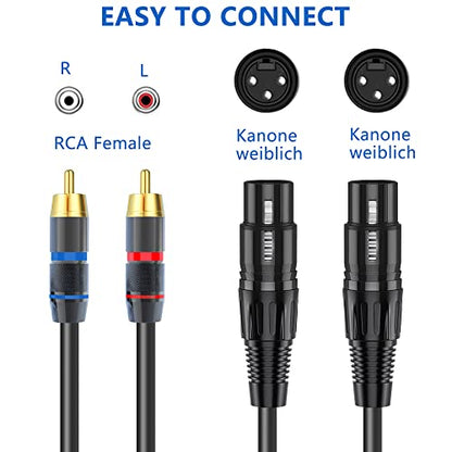 Tiierzon XLR to RCA Cable - 10Ft, Heavy Duty Dual XLR Female to Dual RCA HiFi Stereo Audio Connection Microphone Interconnect - size: 10Ft