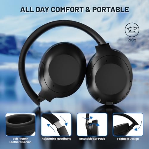 LexonElec Attack Shark G300 Wireless Active Noise Cancelling Headset, Bluetooth 5.3 Deep Bass HD Stereo Sound Over Ear, 20H Playtime, Built-in Mic Lightweight Design 3.5mm Gaming Headset (Black) - color: Black