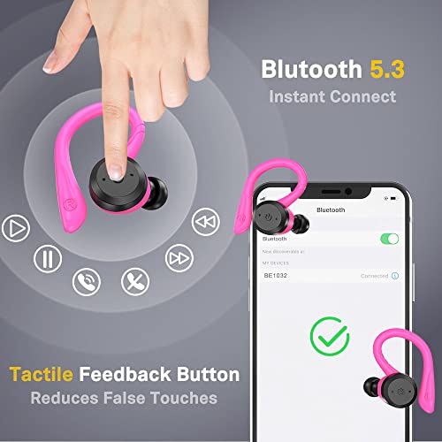 APEKX Wireless Earbuds, IPX7 Waterproof Bluetooth Headphone w/Mic Deep Bass | Secure Sport Ear Buds with Ear Hooks & Charging Case, 40H Playtime Stereo Sound for Workout & Running, Red - color: Red