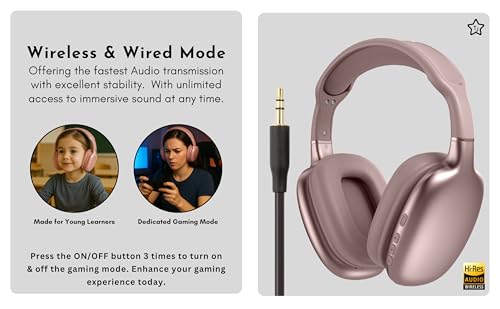 TJ Home Essentials Active Noise Cancellation Bluetooth Over Ear Headphones Leather Wireless Headset Wired Built-in MIC 24H Playtime High Res Audio Travel/Work/Students/Running/Gym((Pink) - color: Pink