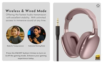 TJ Home Essentials Active Noise Cancellation Bluetooth Over Ear Headphones Leather Wireless Headset Wired Built-in MIC 24H Playtime High Res Audio Travel/Work/Students/Running/Gym((Pink) - color: Pink