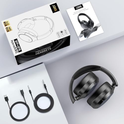 Hybrid ANC Wireless Over-Ear Headphones, 100H Playtime, Hi-Res Audio, Bluetooth 6.0, Multi-Mode Noise Cancellation, Comfort Fit, iOS & Android Compatible, Foldable Design, Travel-Friendly (Black)