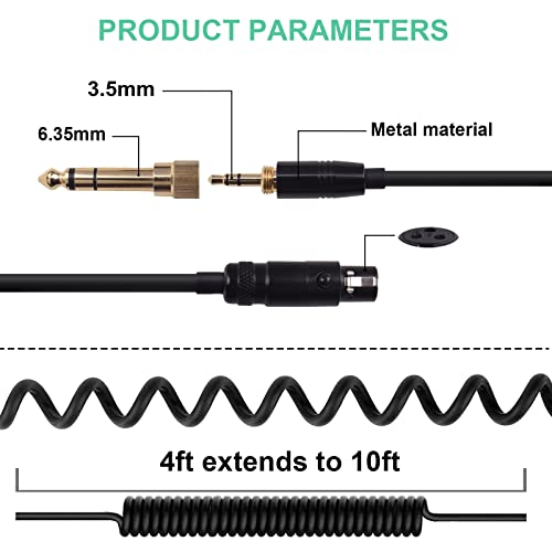 K240 Cable, Coiled AUX Cord Compatible with AKG K240 K240S K240 MKII - Q701 K702 K712 K141 K171 K181 K271 K271S K371 K241 K175 K275 K712 PRO K553 MKII M220 Headphone with 6.35mm Adapter