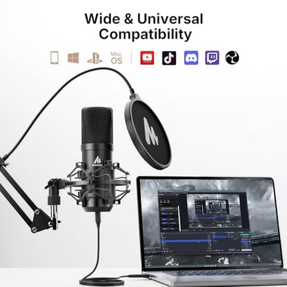 MAONO A04 Gen2 & MH700 Podcast Microphone with Studio Headphone Bundle | 192kHz/24Bit USB/XLR Condenser Cardioid Metal Mic with Software Pro Sound Chipset for Recording, Streaming, YouTube