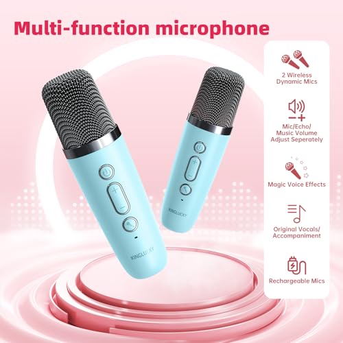 Kinglucky Mini Karaoke Machine for Kids, Top Birthday Gift Pick for Girls Ages 3-12 Years Old, Kids' Personal Video Players Accessories with 2 Mics Singing Present Toy Blue - color: Blue