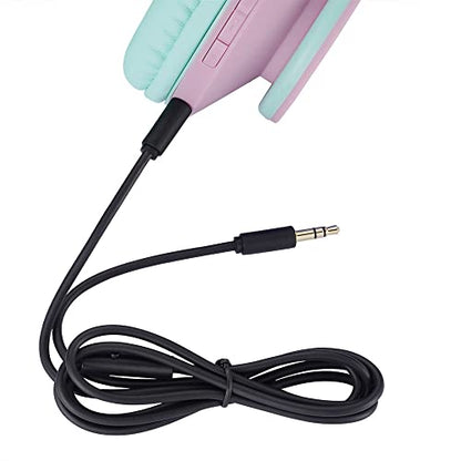 PowerLocus Kids Headphones Over-Ear, Bluetooth Wireless Headphones for Kids,with Microphone, Safe 85DB Volume Limited, Foldable with Carry Case, Audio Cable, Micro SD mode for Online Classes,PC,Phones - color: Pink/Teal