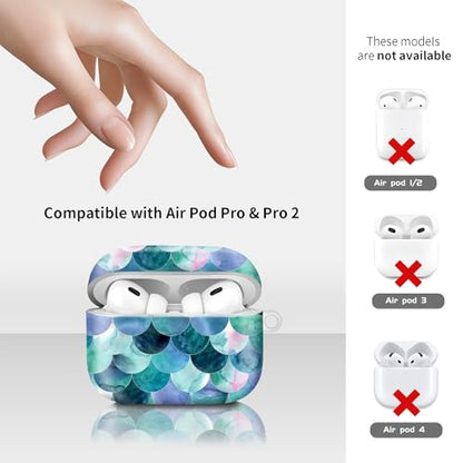 Compatiable for AirPod Pro 2nd/1st Generation Case,Lightweight & Durable Resistant Hard Case with Keychain,Stylish Design AirPod Case Cover for Women(Beautiful Green Mermaid Scales) - color: Beautiful Green Mermaid Scales