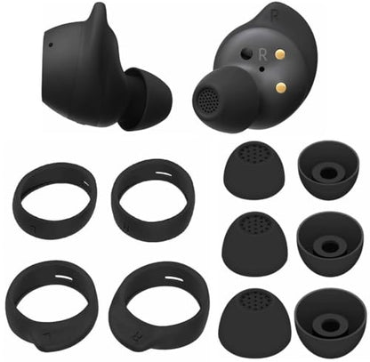 Replacement for Samsung Galaxy Buds FE Wing Tip Ear Tip 10 PCS Accessories, Silicone Earbuds Wingtips 2 Pairs and Eartips 3 Pairs for Galaxy Buds FE, Black
