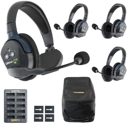 EARTEC UL413 Ultralite-HD 4-Person Full Duplex Wireless Intercom Headset Communication System, Single and Dual Ear Headsets, Up to 1000ft Range, U.S. Company - size: 1 Single, 3 Double