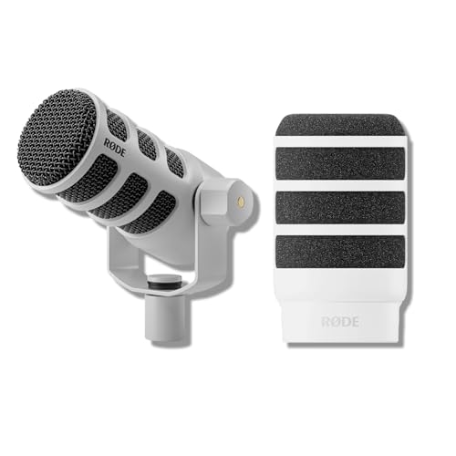Rode PodMic (White) Cardioid Dynamic Broadcast Microphone with WS14 PodMic Pop Filter - White
