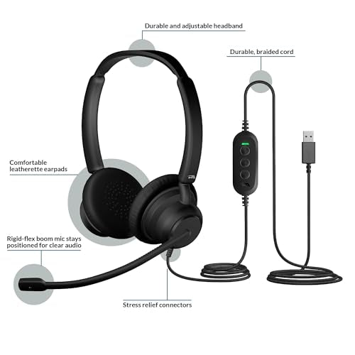 Cyber Acoustics USB-A Stereo Headset (AC-204USB), in-Line Controls, Adjustable Headband, Lightweight, Durable Construction, Leatherette Earpads, 8 ft Braided Cable - style: USB Stereo Headset