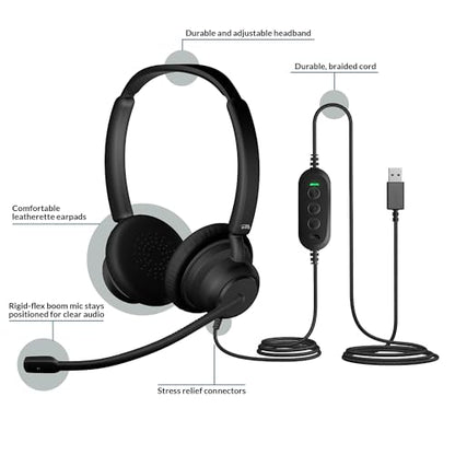 Cyber Acoustics USB-A Stereo Headset (AC-204USB), in-Line Controls, Adjustable Headband, Lightweight, Durable Construction, Leatherette Earpads, 8 ft Braided Cable - style: USB Stereo Headset