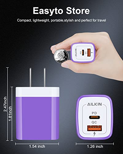 USB C Wall Charger, 20W PD + QC3.0 USBC Charger Block Super Fast Power Adapter - color: Purple