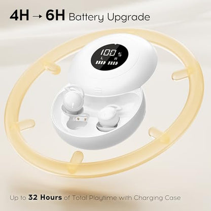 Sleep Earbuds Bluetooth 6.0, Mini Invisible Silicone Sleep Earbuds for Side Sleepers, Noise Blocking Sleeping Headphones, Hidden Earbuds with LED Display for Small Ears, Sleep & Relax - White - color: Dark White
