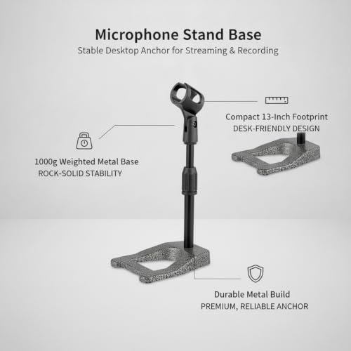 Desktop Microphone Stand Base, Heavy Weighted Metal A-Shape Anchor for Streaming and Recording, Stable 13-Inch Footprint