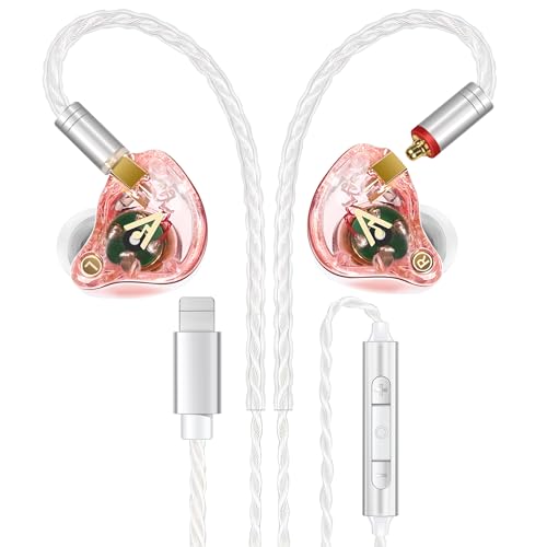 Audiovance Vibes 202ML HiFi 유선 이어버드, 아이폰 14/13/12/11/X, 프로 맥스용 | 마이크가 있는 인이어 헤드폰, 선명한 사운드, 딥 베이스, 소음 차단 이어버드, 실버 도금 코드, 편안한 핏, 케이스 - color: 4-핑크