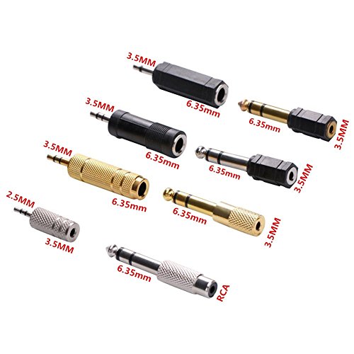 Nightwolf 8 Pieces Audio Adapter Set - Gold Stereo 6.35mm 1/4inch to 3.5mm 1/8inch and 3.5mm to 2.5mm Mic Plug Connector