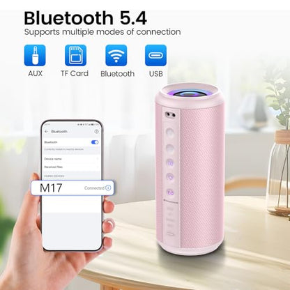 Portable Bluetooth Speaker, 2026 Bluetooth 5.4 Wireless Speaker with 20W HD Loud Stereo Sound, TWS Pairing, 20H playtime, RGB Lights, IP7, Built-in Mic, for Outdoor, Home, Beach, Party, Gift, Pink - color: Pink