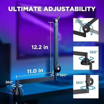 InnoGear Mic Boom Arm Stand with Cable Management & Low Profile Mic Arm for Fifine AM8 K669B Elgato Blue Yeti HyperX QuadCast AT2020 Shure SM58 SM7B and Other Mics, Pack of 2