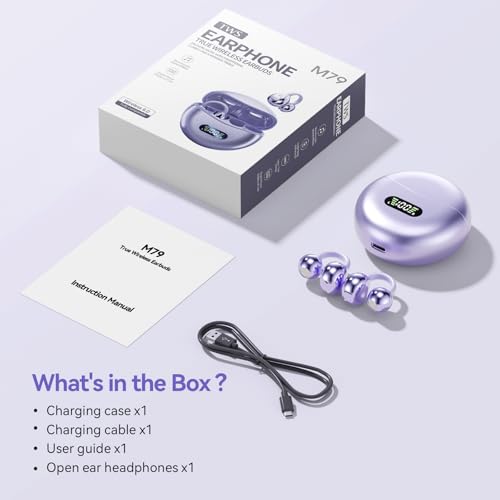 Clip On Earbuds Open Ear Ear Buds Wireless Bluetooth 5.4 Headphones,48H Playtime,IPX6 Waterproof,Touch Control,Comfortable for Workouts and Daily Use (Purple) - color: Purple