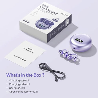 Clip On Earbuds Open Ear Ear Buds Wireless Bluetooth 5.4 Headphones,48H Playtime,IPX6 Waterproof,Touch Control,Comfortable for Workouts and Daily Use (Purple) - color: Purple
