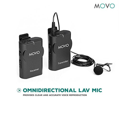 Movo WMIC10 2.4GHz Wireless Lavalier Microphone System for DSLR Cameras, iPhone, iPad, Android Smartphones, Camcorders (50-Foot Transmission Range)