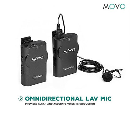 Movo WMIC10 2.4GHz Wireless Lavalier Microphone System for DSLR Cameras, iPhone, iPad, Android Smartphones, Camcorders (50-Foot Transmission Range)